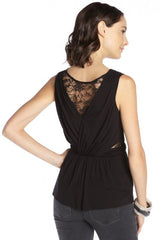 Kaamastra Black Floral Lace Sleeveless Criss Cross Waist Top