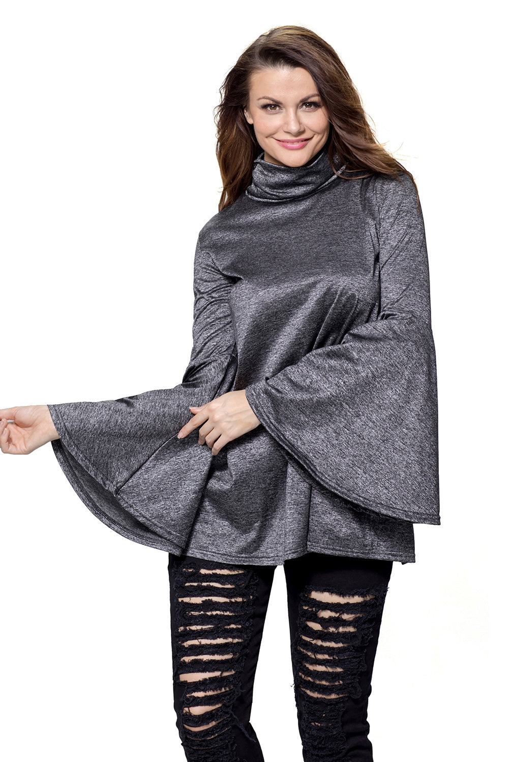 Kaamastra Black Flared Bell Sleeve Knit Blouse