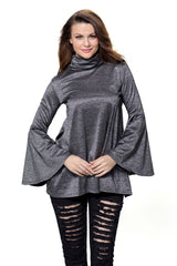Kaamastra Black Flared Bell Sleeve Knit Blouse