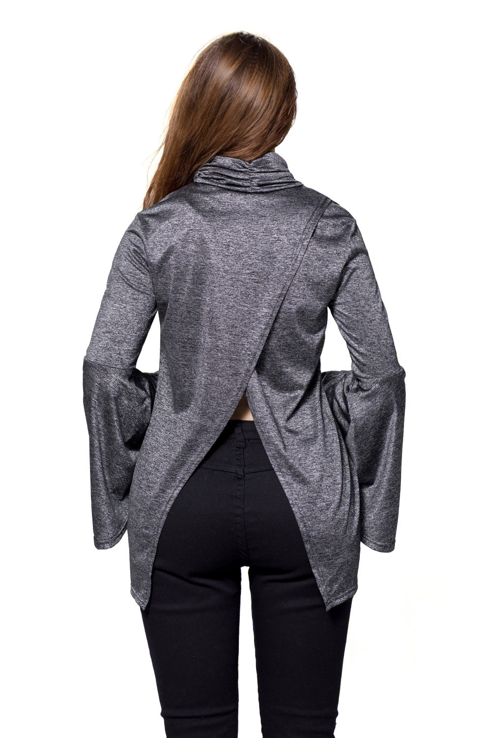 Kaamastra Black Flared Bell Sleeve Knit Blouse