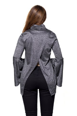 Kaamastra Black Flared Bell Sleeve Knit Blouse