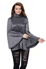 Kaamastra Black Flared Bell Sleeve Knit Blouse