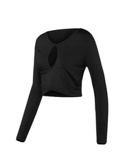 Kaamastra Black Full Sleeve Key Hole Short Top