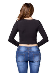 Kaamastra Black Full Sleeve Key Hole Short Top
