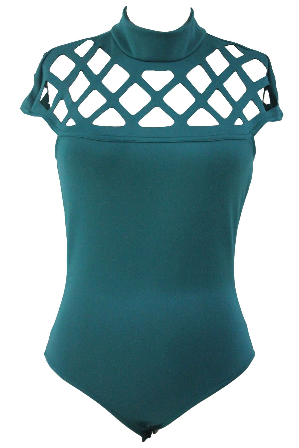 Kaamastra  Hollow Out Shoulder High Neck Green Sexy Women Bodysuit