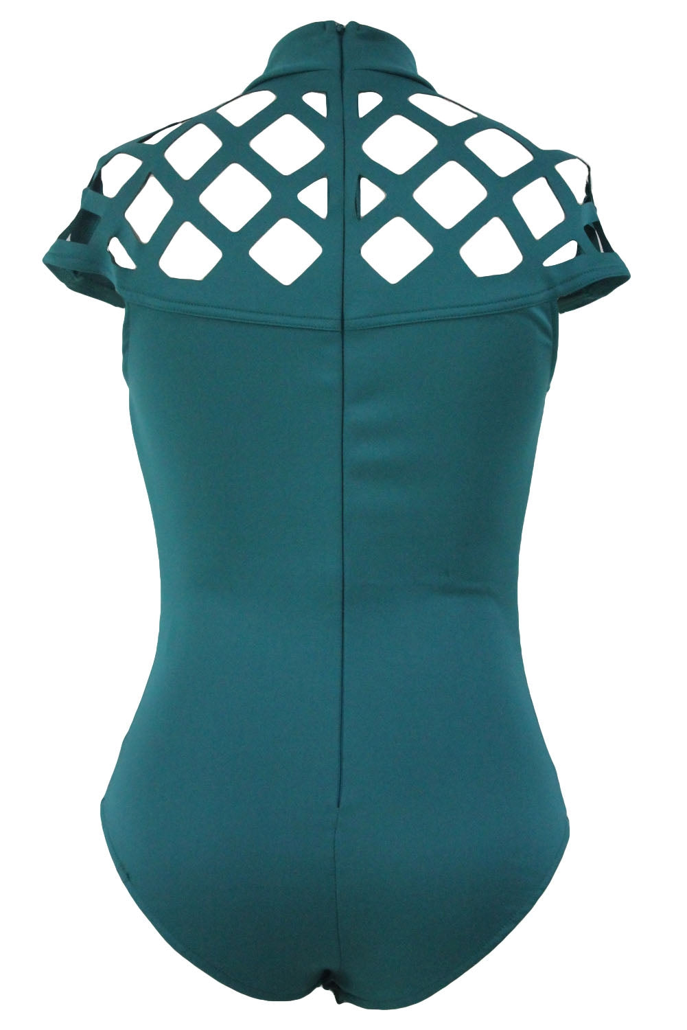 Kaamastra  Hollow Out Shoulder High Neck Green Sexy Women Bodysuit
