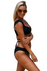 Kaamastra Black Strappy Crisscross 2pcs Tankini Swimsuit