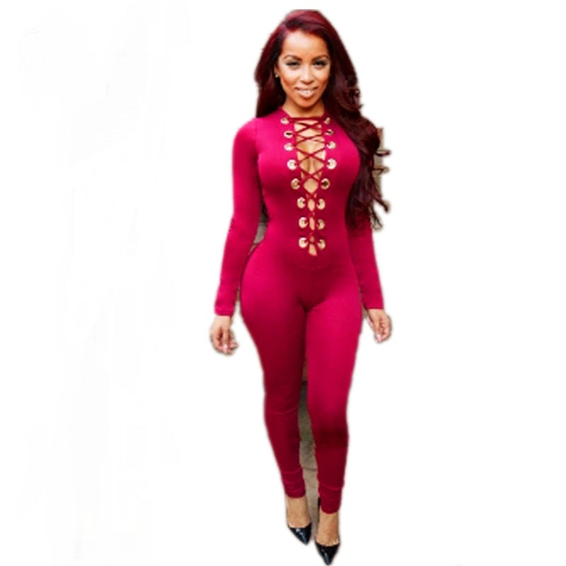 Kaamastra Wine Deep V Neck Lace up Front Onesies