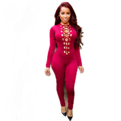 Kaamastra Wine Deep V Neck Lace up Front Onesies