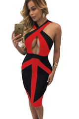 Kaamastra Black & Red Colorblock Sleeveless Bodycon Dress