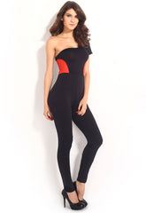 Kaamastra Red Black Stitching One-shoulder Jumpsuit