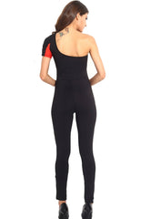 Kaamastra Red Black Stitching One-shoulder Jumpsuit