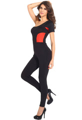 Kaamastra Red Black Stitching One-shoulder Jumpsuit
