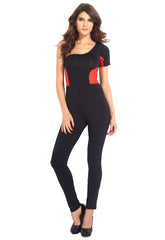 Kaamastra Red Black Stitching One-shoulder Jumpsuit