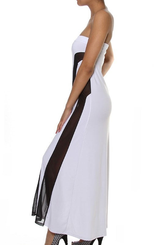 Kaamastra Strapless Mesh Insert Convertible Maxi Dress