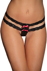 Kaamastra Black Lace Straps Satin Bow Naughty Knicker