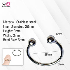 Kaamastra 2.8cm Stainless Steel C-Shape 2 Bead Penis Ring