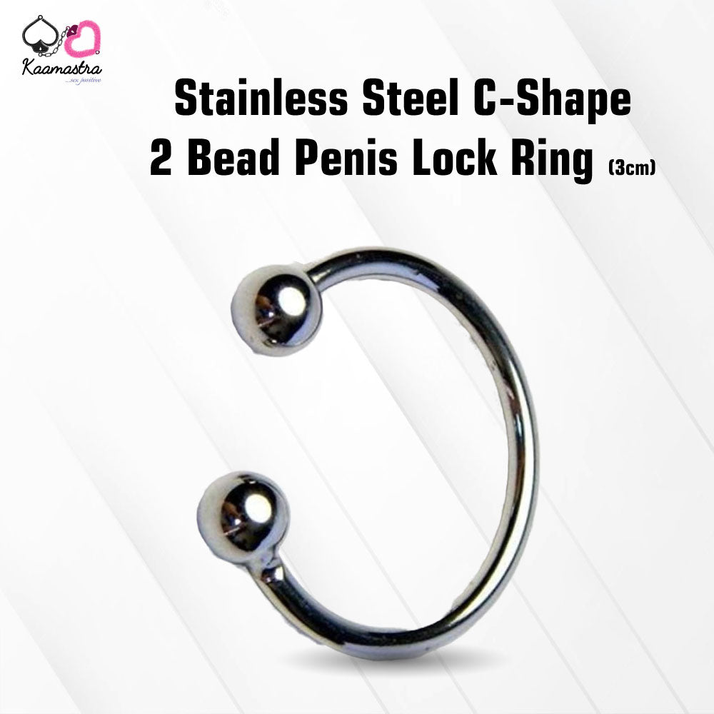 Kaamastra 3cm Stainless Steel C-Shape 2 Bead Penis Ring