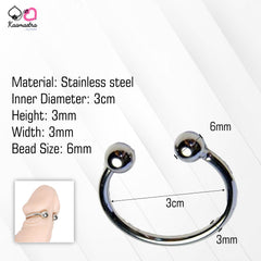 Kaamastra 3cm Stainless Steel C-Shape 2 Bead Penis Ring