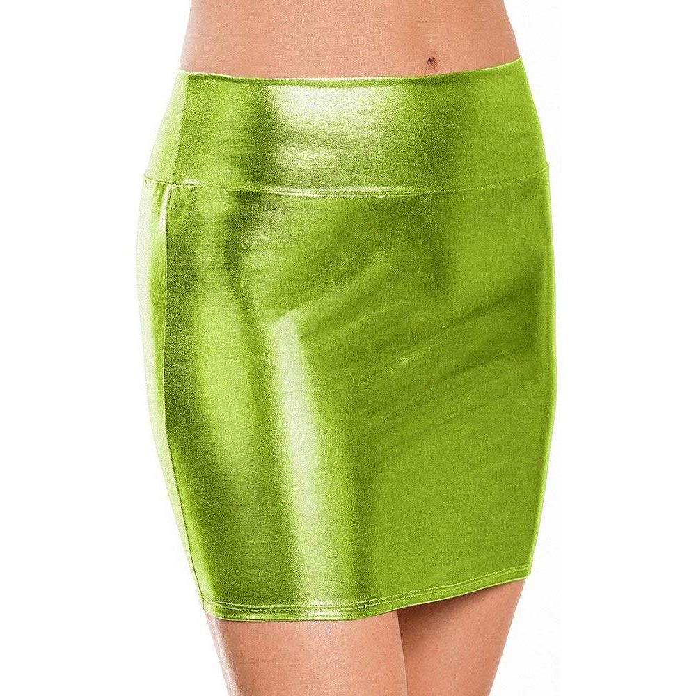 Kaamastra women Wet Look Hot Fitted Mini Skirt - Fluorescent Green