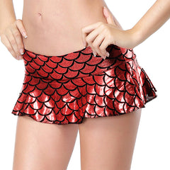 Kaamastra women Flared Wet look Mini Fish Scale Skirt - Red