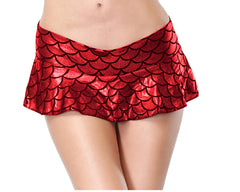 Kaamastra women Flared Wet look Mini Fish Scale Skirt - Red