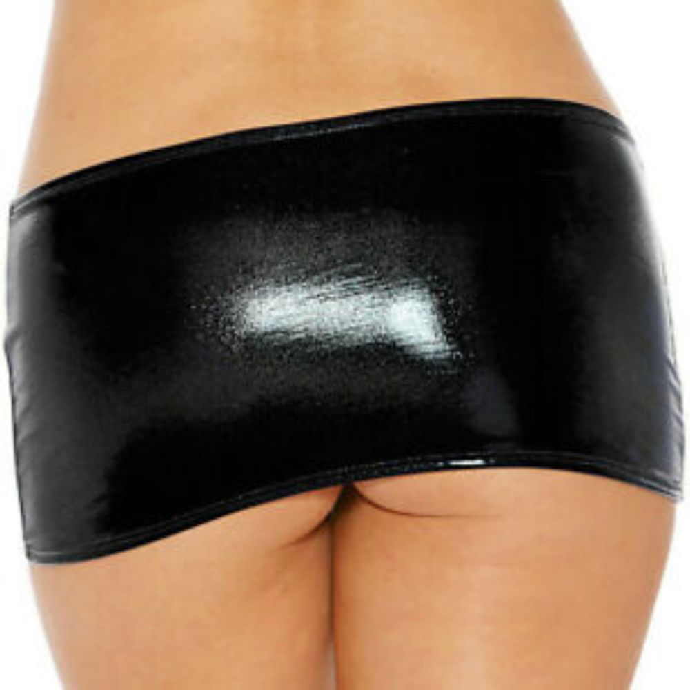 Kaamastra women Wetlook Latex Micro Mini Skirt - Black
