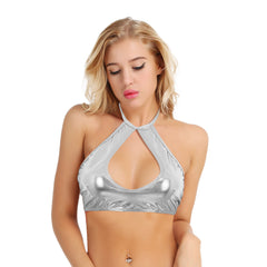 Kaamastra women Sexy Faux Leather Clubwear Lingerie Bra -Silver