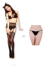 Kaamastra Black Fishnet Suspender Pantyhose Stockings with Thong 6057