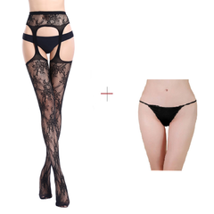 Kaamastra Black Suspender Pantyhose Stockings with Thong 6060