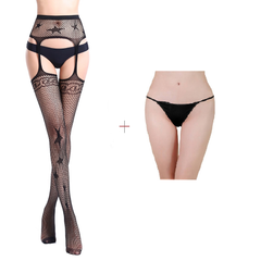 Kaamastra Black Suspender Pantyhose Stockings with Thong 6061