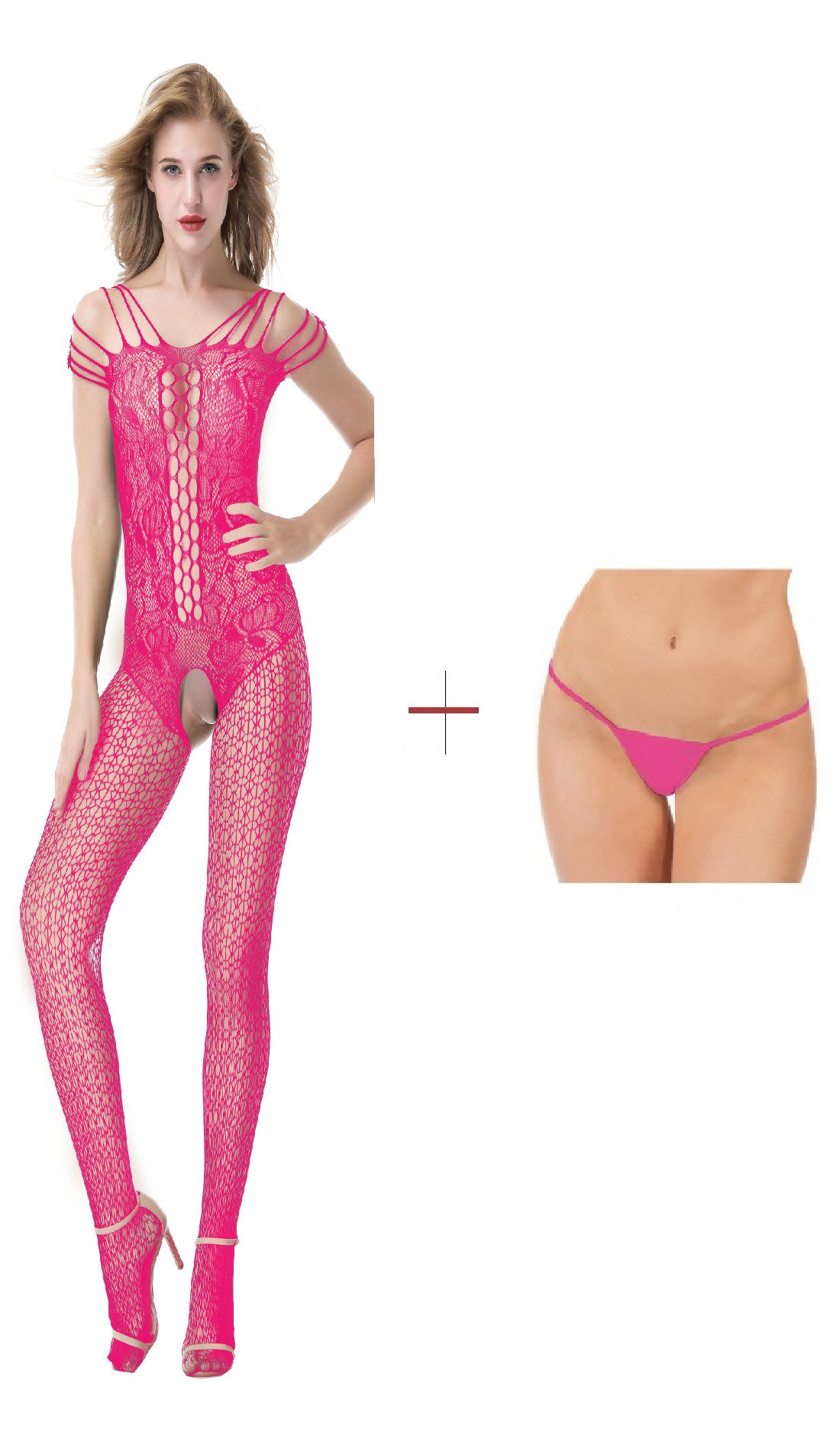Kaamastra Dark Pink Fishnet Body Stockings & Free Thong