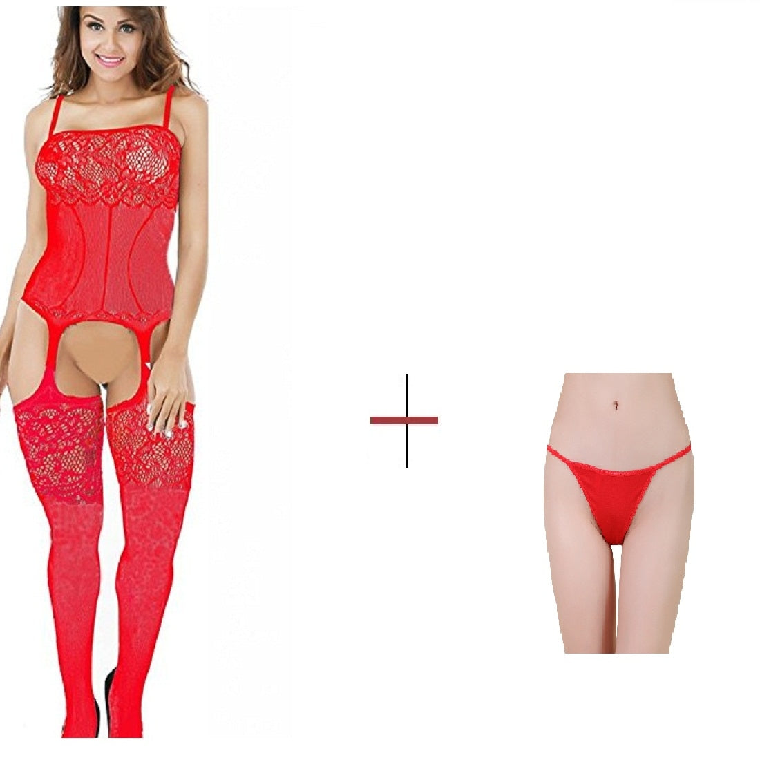 Kaamastra Red Crotchless Fishnet Bodystocking & Free Thong