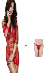 Kaamastra Red Seamless Fence Fishnet Chemise & Free Thong