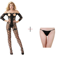 Kaamastra Black Fishnet Stripes Body stocking with Thong