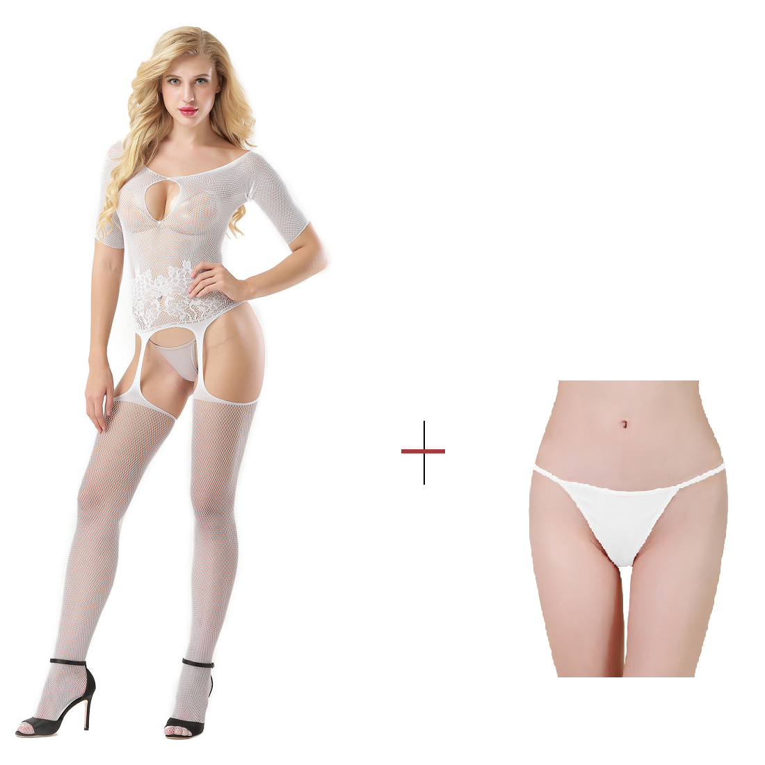 Kaamastra White Crotchless Bodystocking & Free Thong