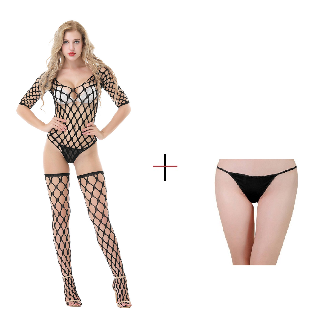 Kaamastra Black Diamond Net Body Stockings with Thong