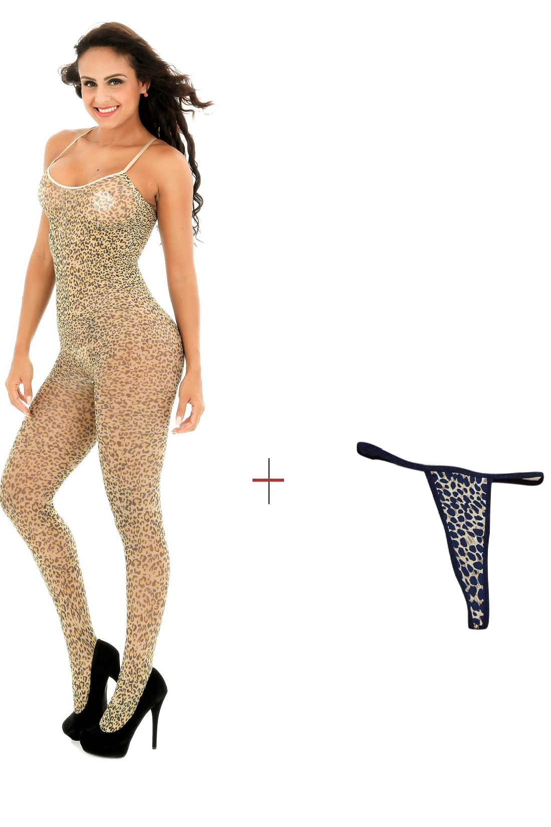 Kaamastra Crotchless Leopard Bodystocking & Free Thong