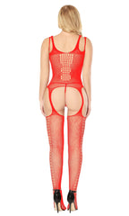 Kaamastra Red Fishnet Suspender Bodystockings & Free Thong