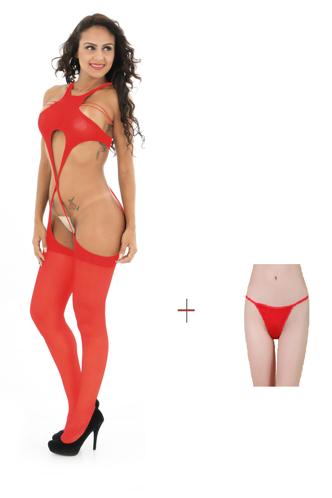 Kaamastra Red Suspender BodyStockings & Free Thong
