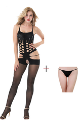 Kaamastra Black Cutout Bodystocking & Free Thong