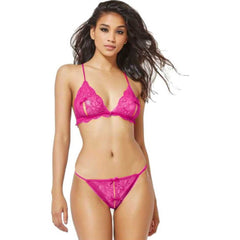 Kaamastra Lace Open Bra Crotchless Thong Bikini Set - Pink