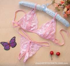 Kaamastra Lace Open Bra Crotchless Thong Bikini Set - Pink