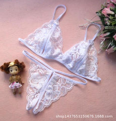 Kaamastra Lace Open Bra Crotchless Thong Bikini Set - White