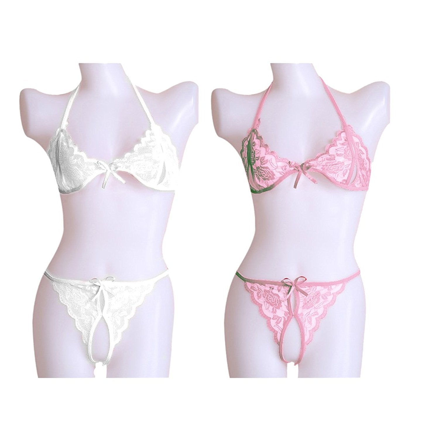 Kaamastra Bikini Nightwear Lingerie Set Combo of 2 White & Pink