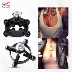 Kaamastra Black Ring Clip Nipple Peircing with Center Diamond