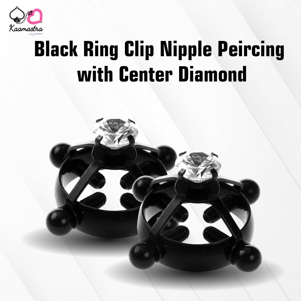 Kaamastra Black Ring Clip Nipple Peircing with Center Diamond