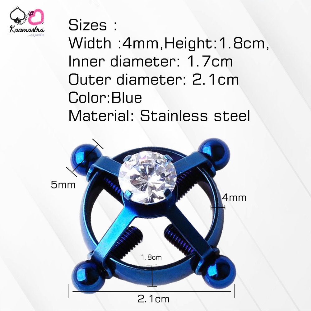 Kaamastra Blue Ring Clip Nipple Peircing with Center Diamond