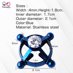 Kaamastra Blue Ring Clip Nipple Peircing with Center Diamond
