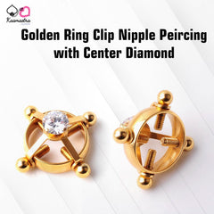 Kaamastra Golden Ring Clip Nipple Peircing with Center Diamond